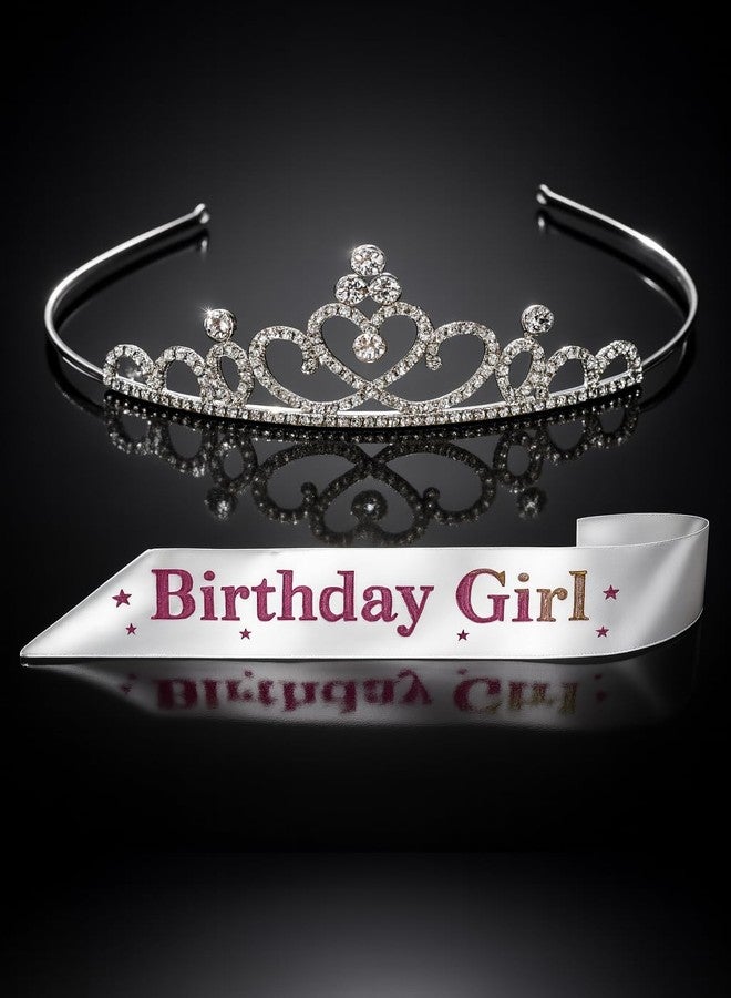 Wishify Stylish Birthday Crown & Sash Set | Birthday Girl Tiara with Satin Sash | Elegant Celebration Accessory for Women & Girls | Heart Design Party Decoration - Heart White - Image 4