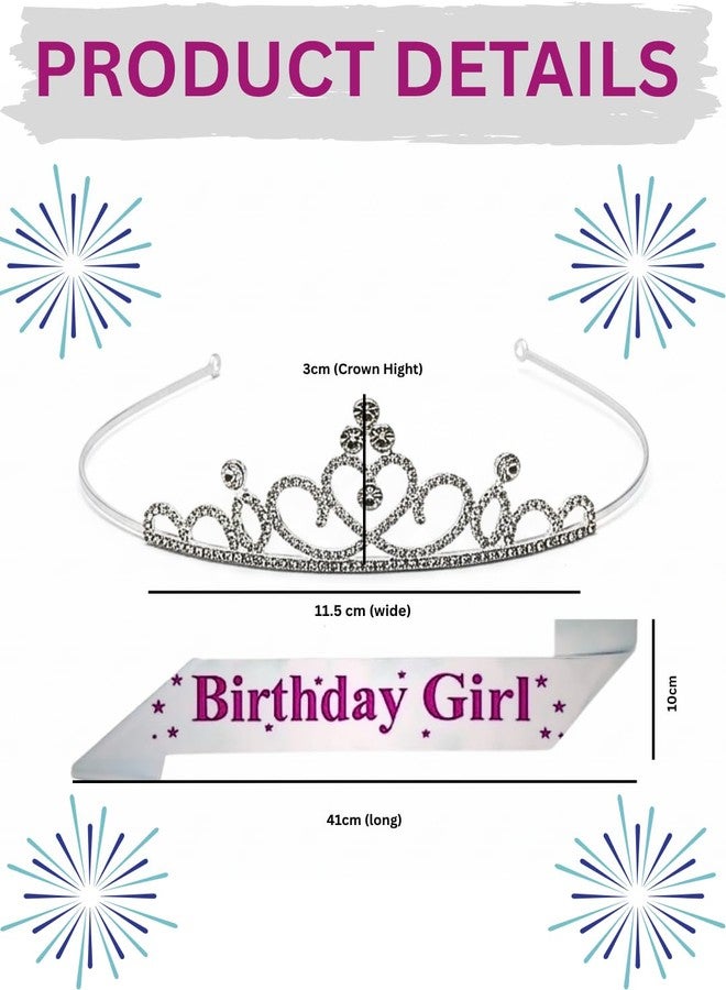 Wishify Stylish Birthday Crown & Sash Set | Birthday Girl Tiara with Satin Sash | Elegant Celebration Accessory for Women & Girls | Heart Design Party Decoration - Heart White - Image 2