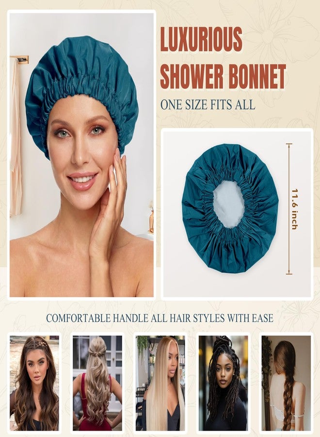 Edoneery Reusable Shower Cap for Women, Stylish Large Waterproof Shower Bonnet Washable Wide Elastic Band Hair Cap for Long Hair, Braids Bath Hat(Blue Zircon) - Image 4