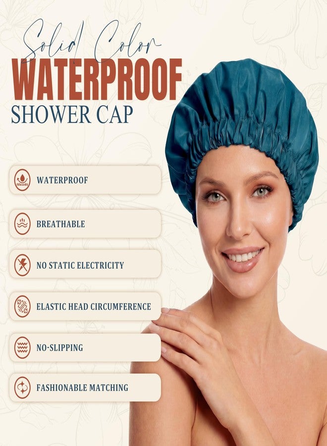 Edoneery Reusable Shower Cap for Women, Stylish Large Waterproof Shower Bonnet Washable Wide Elastic Band Hair Cap for Long Hair, Braids Bath Hat(Blue Zircon) - Image 2