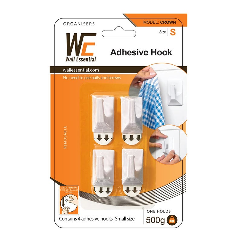 Wall Essential Wall Essential Smart Wall Hooks Reusable Utility Wall Hook for Kitchen Bedroom Bathroom One Pcs Holds Strongly Up to 500 Gm 4 Pcs Model Crown Size Small  - Image 1