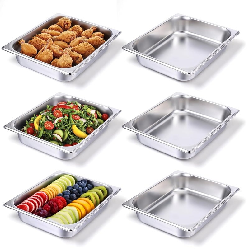 IANFAN 6 Pack Half Size Hotel Pans,1/2 Size 2.5 Inch Deep Stainless Steel Steam Table Pans Half Pans for Chafing Dishes, Breading Trays for Hotel Chafing Dishes Buffet Hotel Party - Image 1