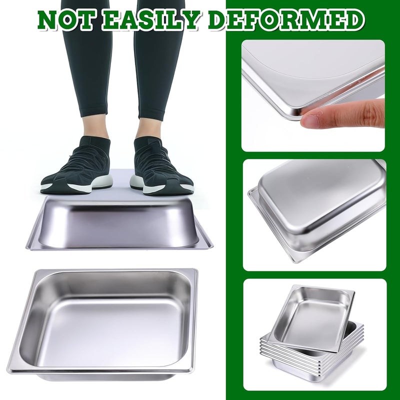 IANFAN 6 Pack Half Size Hotel Pans,1/2 Size 2.5 Inch Deep Stainless Steel Steam Table Pans Half Pans for Chafing Dishes, Breading Trays for Hotel Chafing Dishes Buffet Hotel Party - Image 3