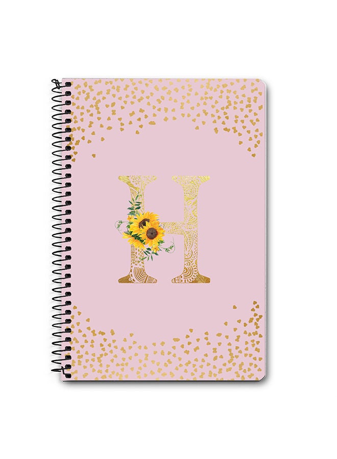 Stylizedd Designer A5 Spiral Notebook Memo Notepad Journal - Custom Monogram Initial Letter Mandala Floral Pattern Alphabet - H - Pink  - Image 1