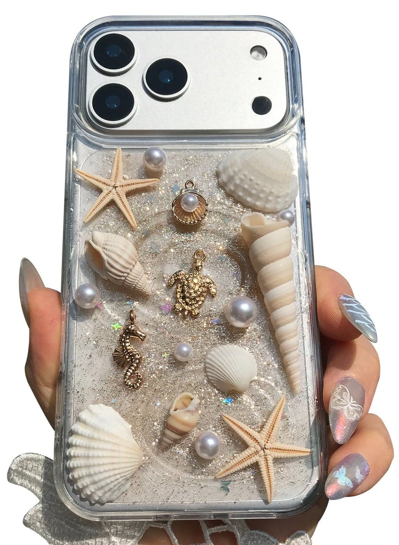 Compatible with iPhone 17 Pro Max Case Handmade Beach Ocean Seashell Phone Case Trendy Coastal Shockproof iPhone Case for Women Girl - Image 1