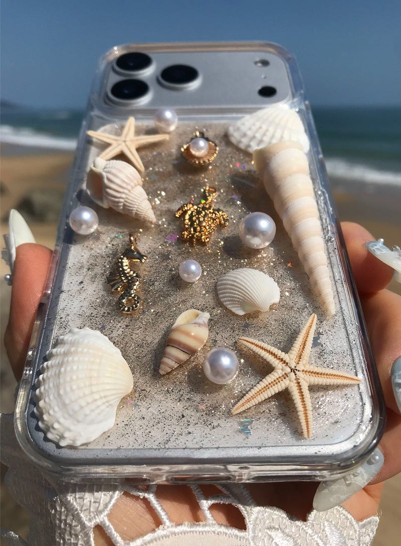 Compatible with iPhone 17 Pro Max Case Handmade Beach Ocean Seashell Phone Case Trendy Coastal Shockproof iPhone Case for Women Girl - Image 3
