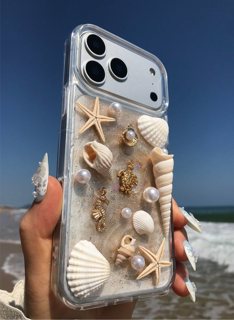 Compatible with iPhone 17 Pro Max Case Handmade Beach Ocean Seashell Phone Case Trendy Coastal Shockproof iPhone Case for Women Girl - Image 4