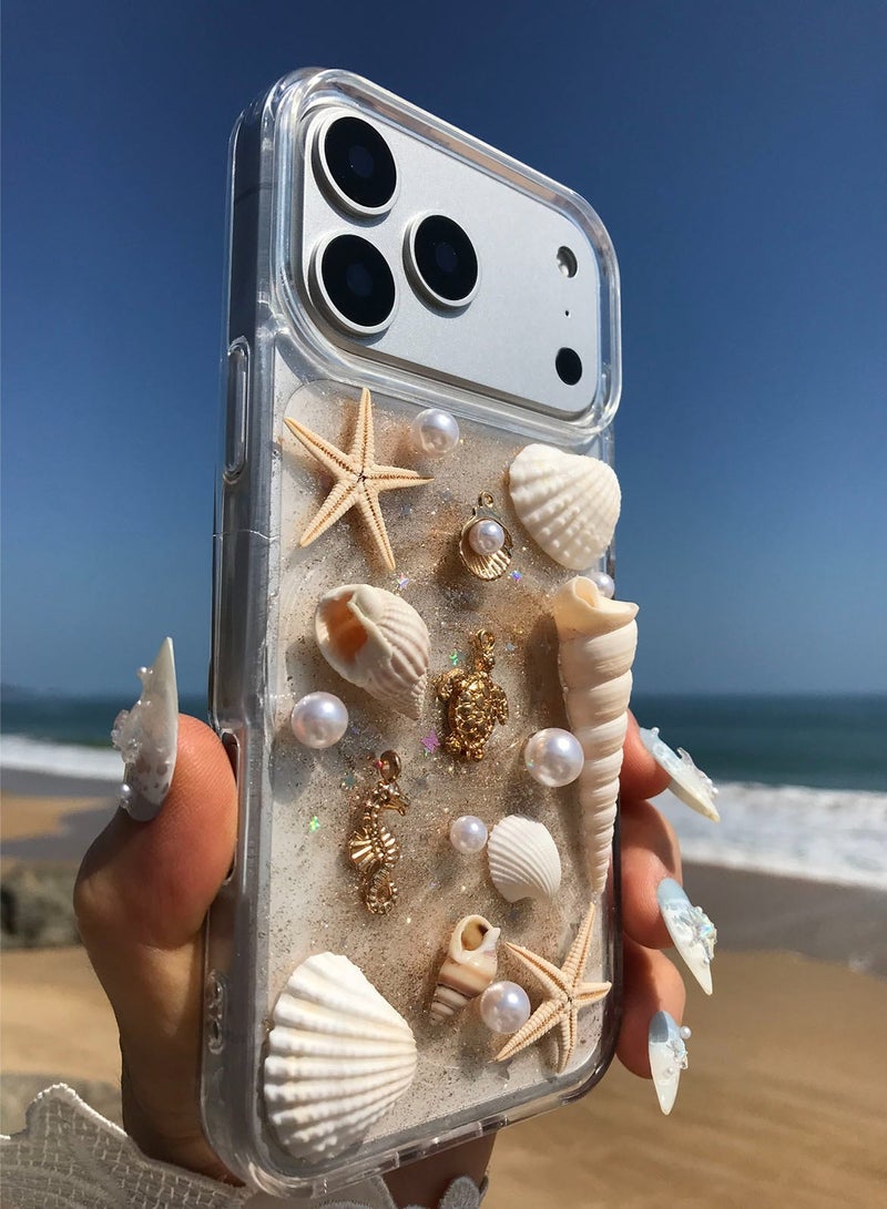 Compatible with iPhone 17 Pro Max Case Handmade Beach Ocean Seashell Phone Case Trendy Coastal Shockproof iPhone Case for Women Girl - Image 2