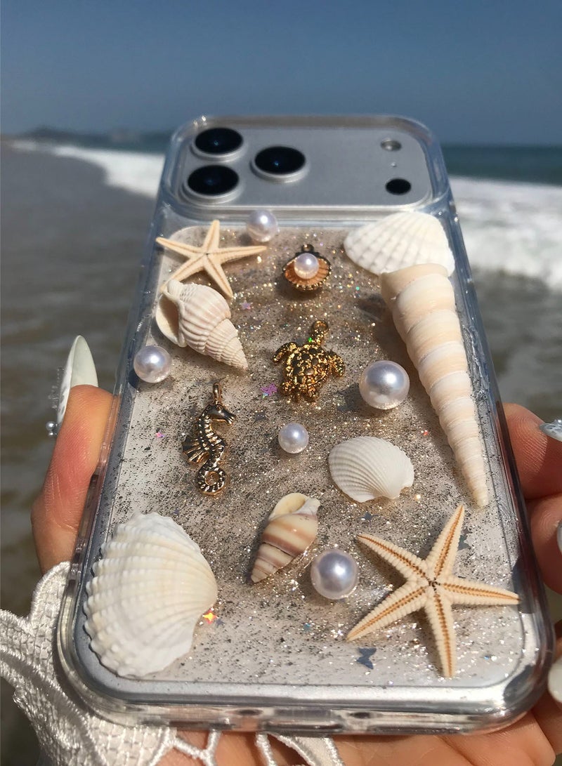 Compatible with iPhone 17 Pro Max Case Handmade Beach Ocean Seashell Phone Case Trendy Coastal Shockproof iPhone Case for Women Girl - Image 5