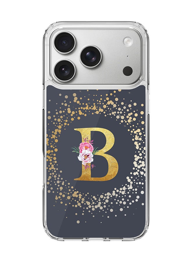 Stylizedd Classic Clear MagSafe Case for iPhone 17 Pro , Hybrid Soft Case Flexible Edges Anti Drop TPU PC Gel Thin Transparent Cover [ Designed for iPhone 17 Pro ] - Custom Monogram Initial Letter Floral Pattern Alphabet - B  (Grey )