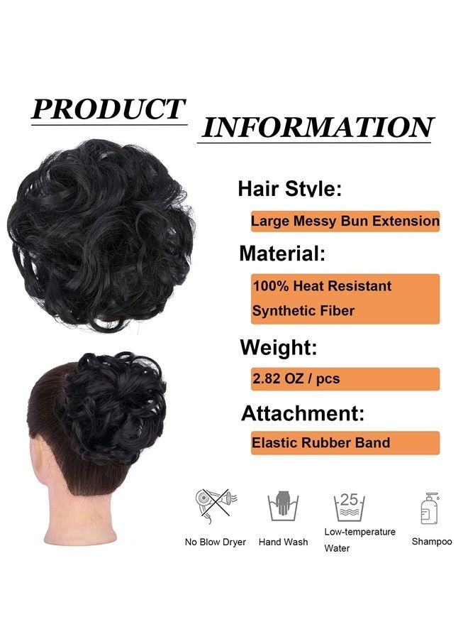 Elaine Big Messy Bun Extension Curly Hair Buns Hair Pieces for Women Synthetic Wavy Large Scrunchies Thick Updo Ponytail (Natural Black -#113A) - Image 3