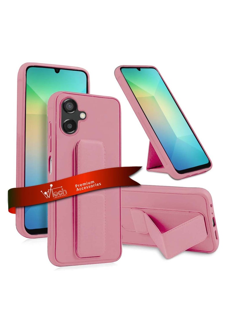 Wtech Samsung Galaxy A06 4G 2024 Hand Grip Foldable Magnetic Kickstand Wrist Strap Finger Grip With Built-In Iron Case Cover - Pink - Image 1