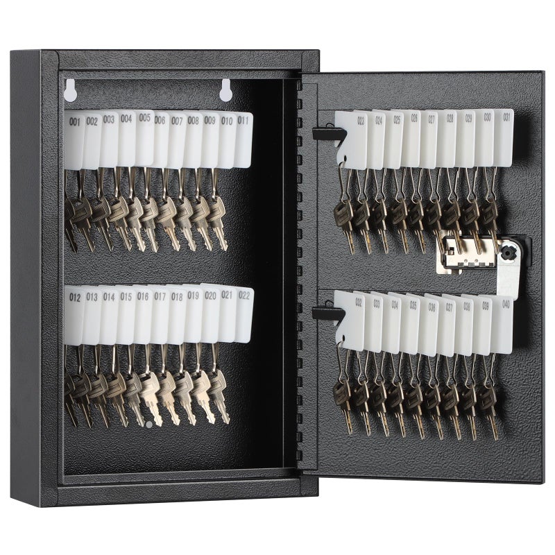 KYODOLED KYODOLED Locking Key Cabinet, 40 Key Storage Lock Box with Code, Key Box Wall Mount with Combination Lock, Key Hooks & Tags Key Labels, 2.5" D x 8" W x 12" H (Black,40 Key)  - Image 1