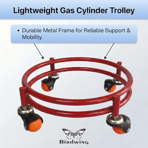 BIRDWING Heavy Gas Cylinder Trolley with Durable Anti-Jamming Wheels for Home & Kitchen | Smooth Mover Cart for Kitchen Utility | Heavy Duty 4-Wheel Steel Gas Cylinder Stand for - Image 2