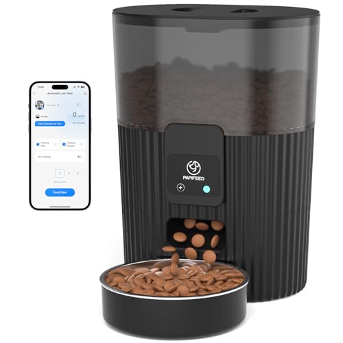 PAPIFEED Automatic Cat Feeder with App 24G WiFi Cat Food Dispenser 3L Slow Feeder Timed Cat Feeders for Dry Food 10 MealsDay 6 PortionsMeal Dual Power Supply Smart Pet Feeder for Small Dog - Image 1