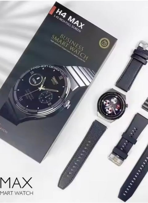 Smart Watch H4 Pro Max Circular Design AMOLED Screen with Wireless Charging and Three Straps Black
