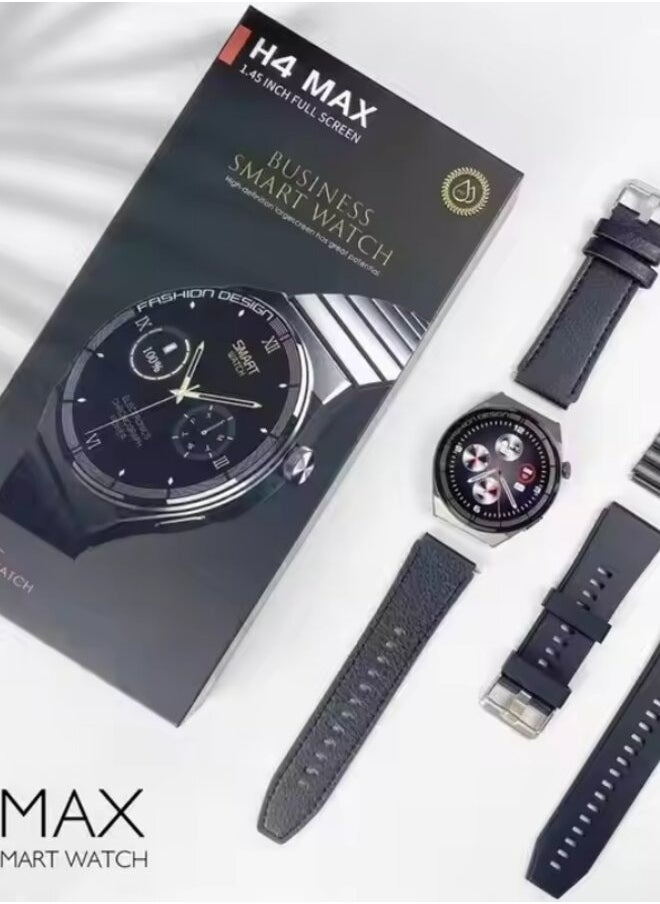 Haino Teko - Smart Watch H4 Pro Max Circular Design AMOLED Screen with Wireless Charging and Three Straps Black - Image 1