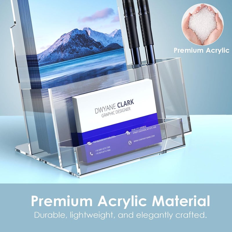 KINGTOP Acrylic Brochure Holder, Pamphlet Holder Display Stand with Pen Slot, Clear Brochure Display Stand for Office, Trade Show, and Retail Marketing Materials - Image 5
