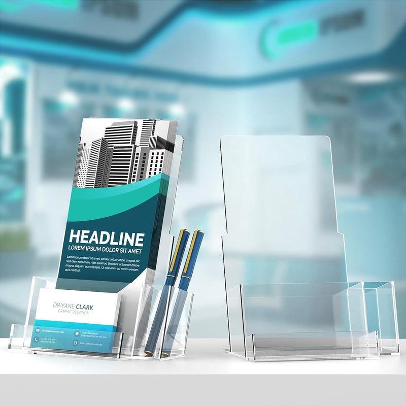 KINGTOP Acrylic Brochure Holder, Pamphlet Holder Display Stand with Pen Slot, Clear Brochure Display Stand for Office, Trade Show, and Retail Marketing Materials - Image 2