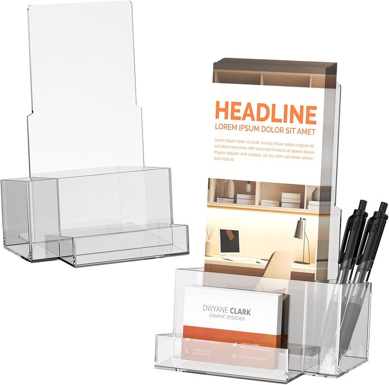 KINGTOP Acrylic Brochure Holder, Pamphlet Holder Display Stand with Pen Slot, Clear Brochure Display Stand for Office, Trade Show, and Retail Marketing Materials - Image 1