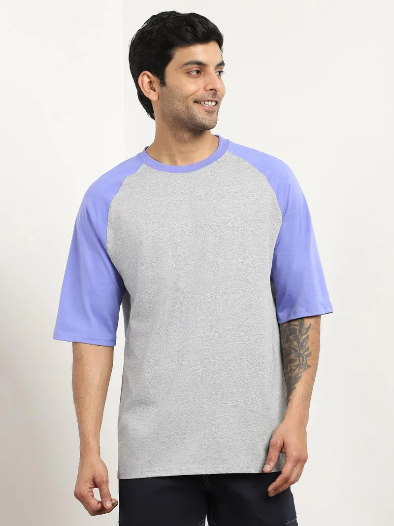 NOBERO Men's Cotton Oversized Fit Colorblock T-Shirt
