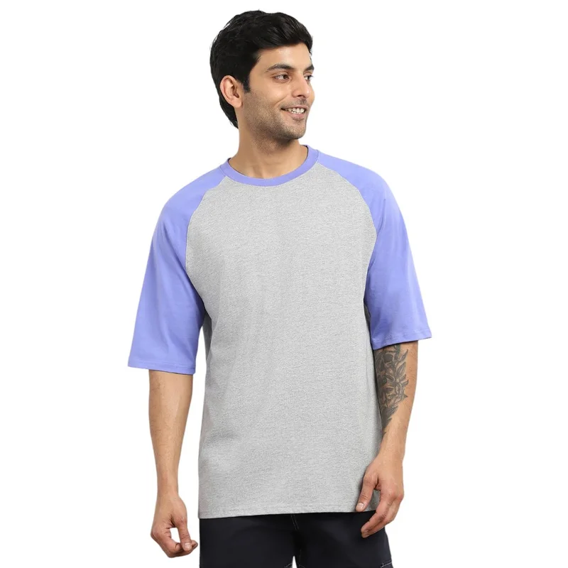NOBERO Men's Cotton Oversized Fit Colorblock T-Shirt