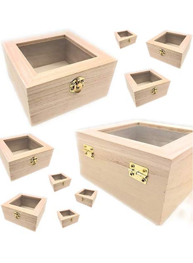 Oojami 10 Pc Set Unfinished Wood Craft Box With Window For Arts Crafts And Birthday Party Favor Diy - Image 1