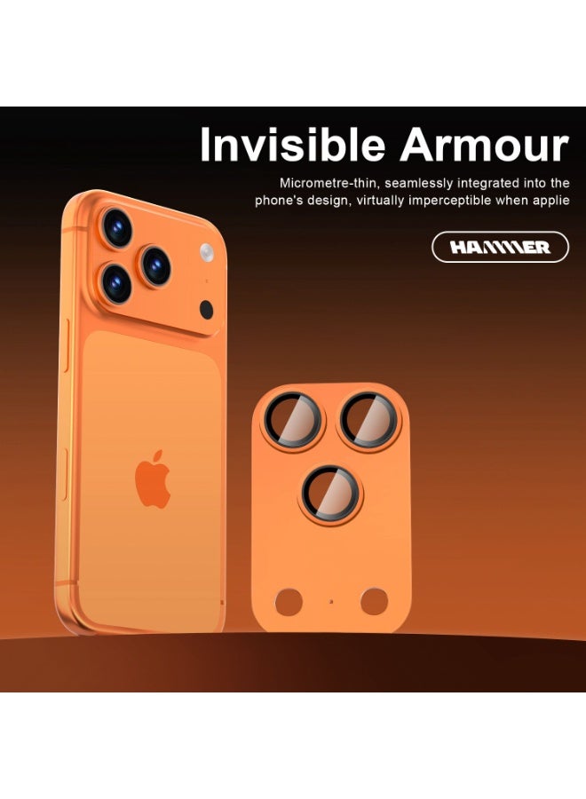 Hammer Camera Lens Protector for iPhone 17 Pro Max, Heavy Duty Scratch and Drop Protection, Full Coverage, 3D Metal, Case Compatible, Tempered Glass Camera Cover, Orange - Image 4