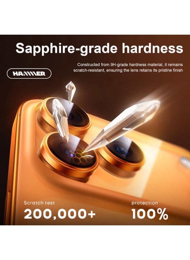 Hammer Camera Lens Protector for iPhone 17 Pro Max, Heavy Duty Scratch and Drop Protection, Full Coverage, 3D Metal, Case Compatible, Tempered Glass Camera Cover, Orange - Image 5