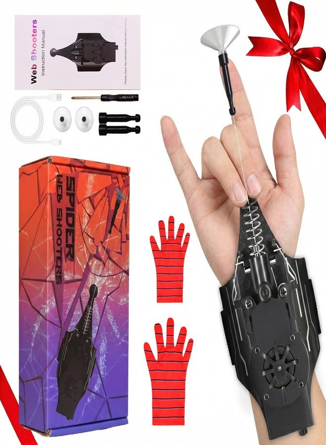 AQEWK Spider Web Shooter with Gloves, 8 FT Real Web Launcher String Shooters Toy for Kids, Cool Gadget Wrist String Shooter for Superhero Role-Play(Black) - Image 1