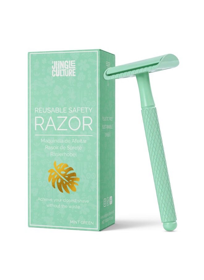 Jungle Culture - Safety Razor • One Blade Metal Razors for Women & Men for Body & Face • Eco Friendly & Reusable Shaver • Green - Image 1