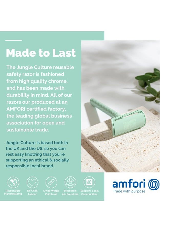 Jungle Culture - Safety Razor • One Blade Metal Razors for Women & Men for Body & Face • Eco Friendly & Reusable Shaver • Green - Image 1