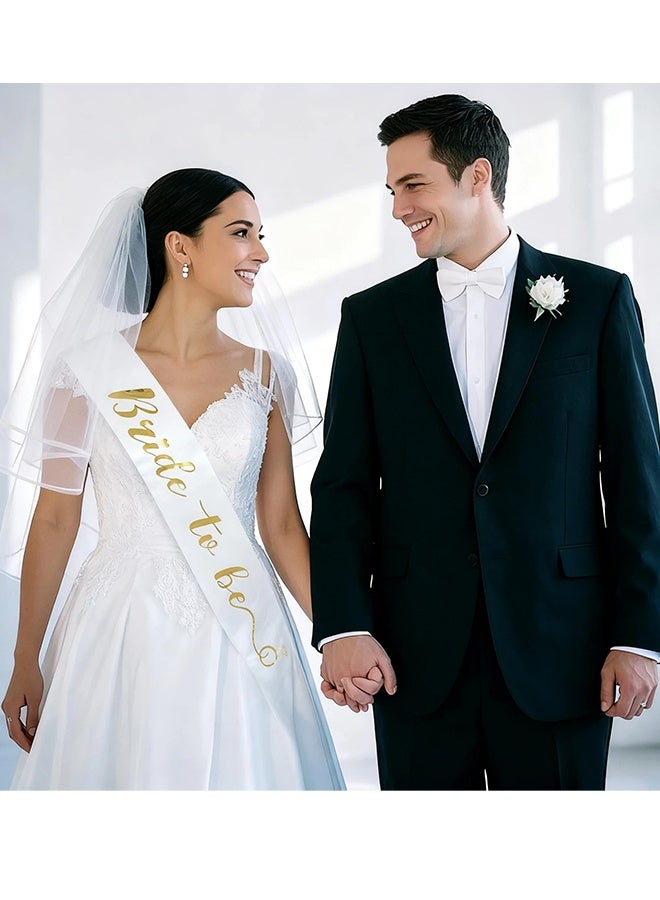 مجموعة زينة العروس لافتة من الساتان المعدني وعصابة رأس العروس مع مشبك شعر لزفاف الخطوبة حفل العروس العازبة - Image 5