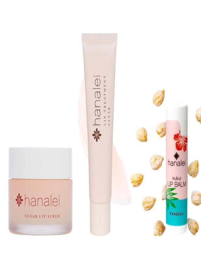 Hanalei Ultimate Lip Care Products Set - Sugar Lip Scrub, Kukui Oil Lip Treatment & Vanilla Lip Balm - Exfoliate, Hydrate & Heal Cracks - Moisturizing, Nourishing Rescue Kit - Skincare Gift - Image 1