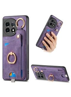 For OnePlus 11 Retro Skin-feel Ring Card Bag Phone Case with Hang Loop(Purple)