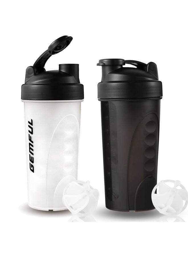 GEMFUL Shaker Bottle for Protein Mixes BPA-Free Leak Proof Smothies Mixer Water Cups 750 ML 2 Pack (Black+White) - Image 1