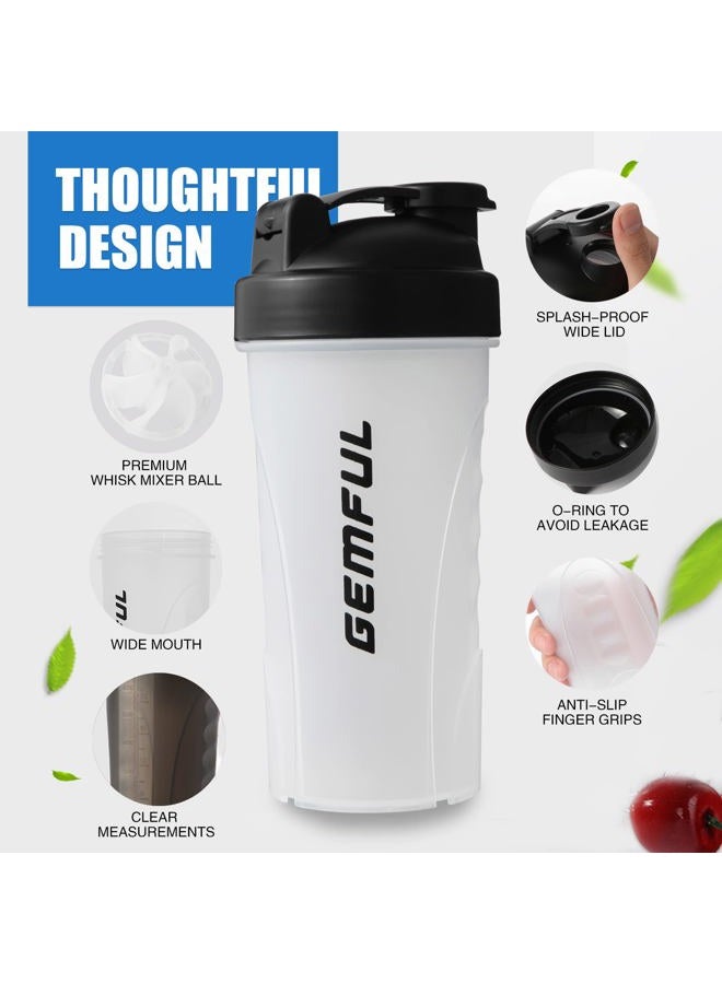GEMFUL Shaker Bottle for Protein Mixes BPA-Free Leak Proof Smothies Mixer Water Cups 750 ML 2 Pack (Black+White) - Image 3