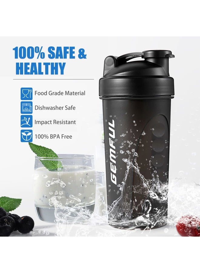 GEMFUL Shaker Bottle for Protein Mixes BPA-Free Leak Proof Smothies Mixer Water Cups 750 ML 2 Pack (Black+White) - Image 2