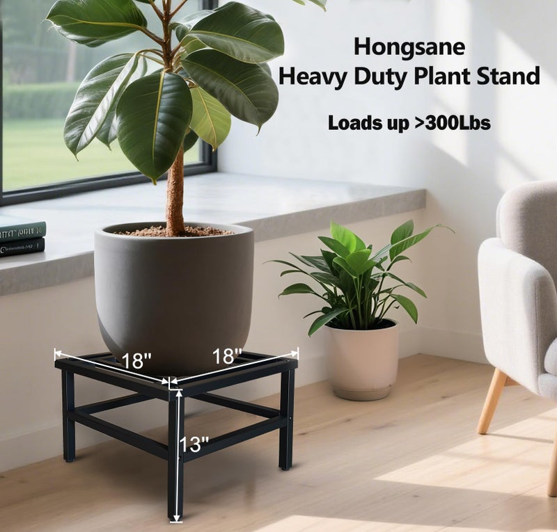 Hongsane Plant Stand Indoor Outdoor,18 Inch Square Metal Plant Stands Riser,Heavy Duty Wrought Iron Pedestal Holders for Large Flower Pot,Outside Rust-Proof Black Flower Display Shelf for Patio,1-Pack - Image 2