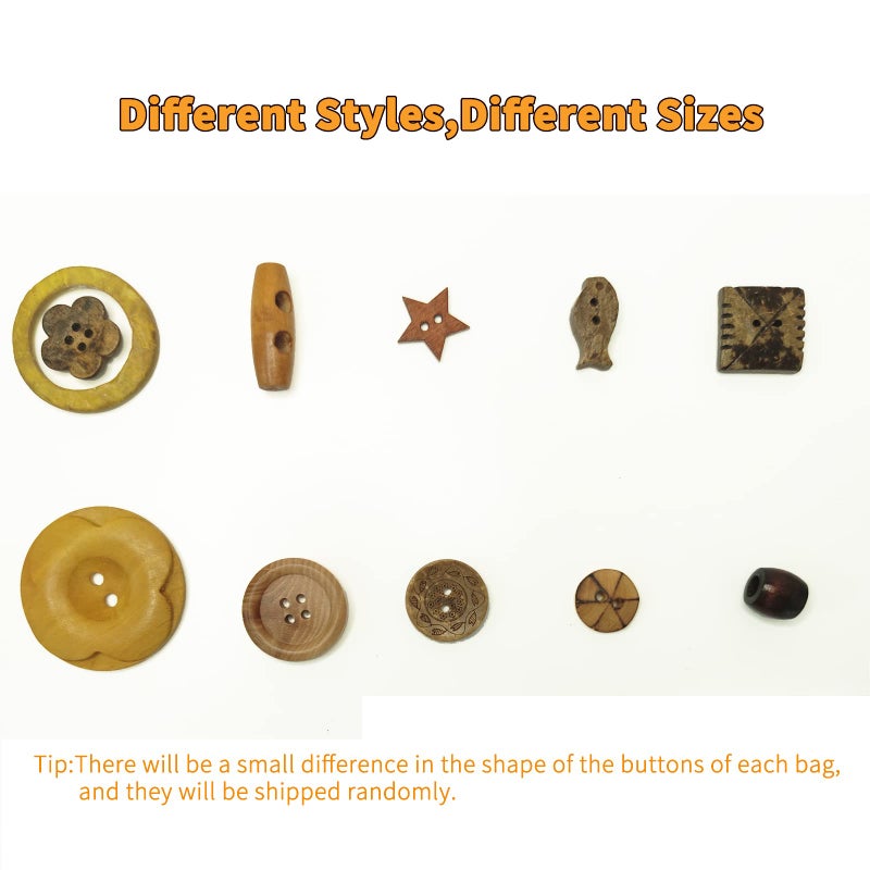 ijonie Mixed Vintage Wood Buttons for Crafts,Assorted Shapes Bulk DIY Sewing Wooden Button,artfone Painting Decorative Handmade,2 Holes and 4 Holes(400-500PCS) - Image 4