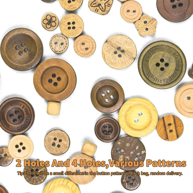 ijonie Mixed Vintage Wood Buttons for Crafts,Assorted Shapes Bulk DIY Sewing Wooden Button,artfone Painting Decorative Handmade,2 Holes and 4 Holes(400-500PCS) - Image 3