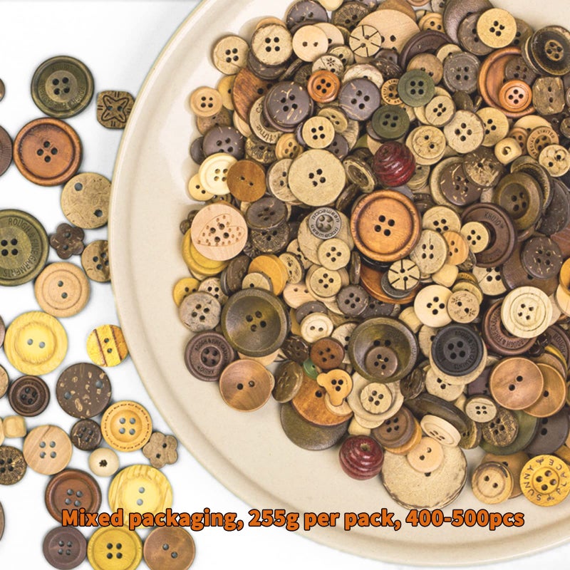 ijonie Mixed Vintage Wood Buttons for Crafts,Assorted Shapes Bulk DIY Sewing Wooden Button,artfone Painting Decorative Handmade,2 Holes and 4 Holes(400-500PCS) - Image 2