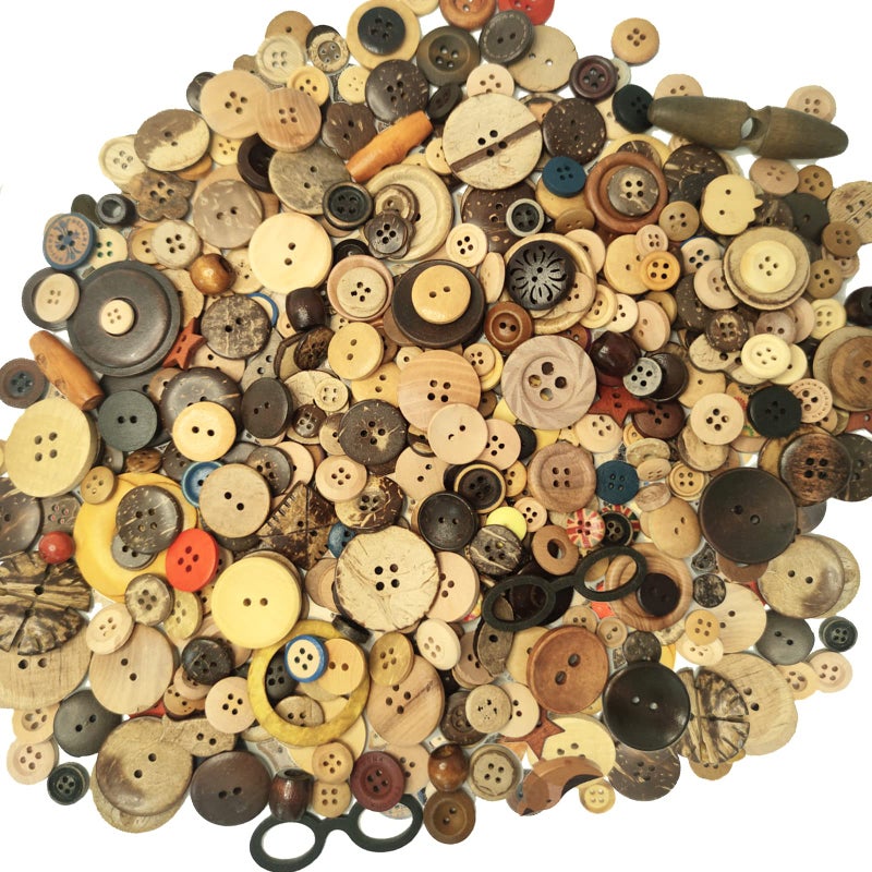 ijonie Mixed Vintage Wood Buttons for Crafts,Assorted Shapes Bulk DIY Sewing Wooden Button,artfone Painting Decorative Handmade,2 Holes and 4 Holes(400-500PCS) - Image 1