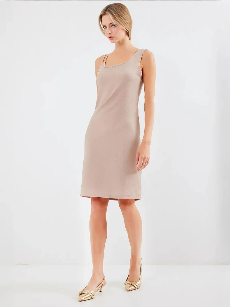 Others - invalid brand BDART Textured Square Collar Knit Midi Dress with Chain Detail
