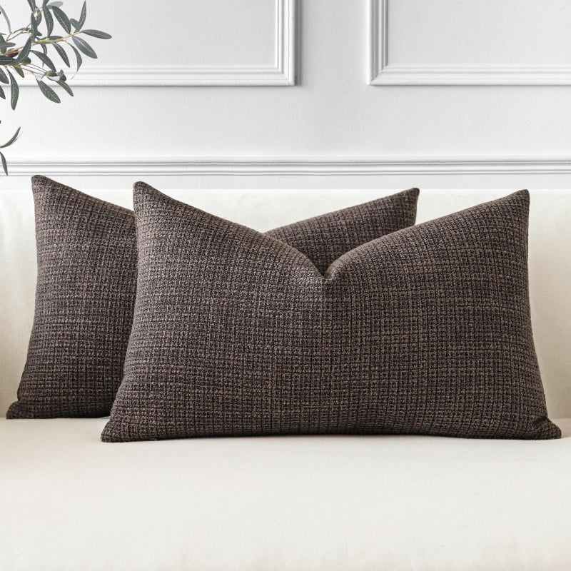 JOTOM Set of 2 Cushion Covers 40x60 cm Linen Dark Brown Decorative Throw Pillow Covers 16x24 Inch Lumbar Cushion Case Home Decor Pillowcases for Couch Sofa Living Room Bed Dark Brown