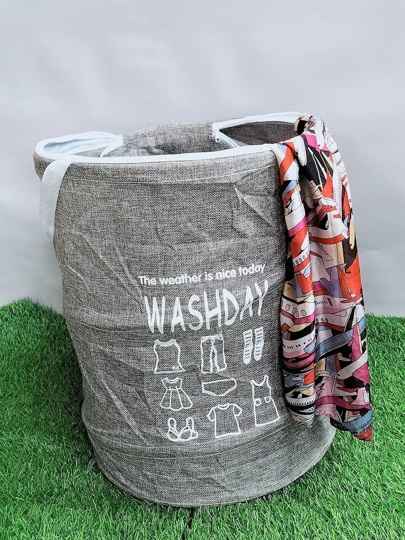 A Cube Luxury Solutions Round Non Woven Fabric Foldable Laundry Organizer With Handles45 Ltr - Image 2