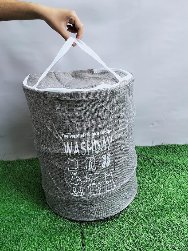 A Cube Luxury Solutions Round Non Woven Fabric Foldable Laundry Organizer With Handles45 Ltr - Image 1