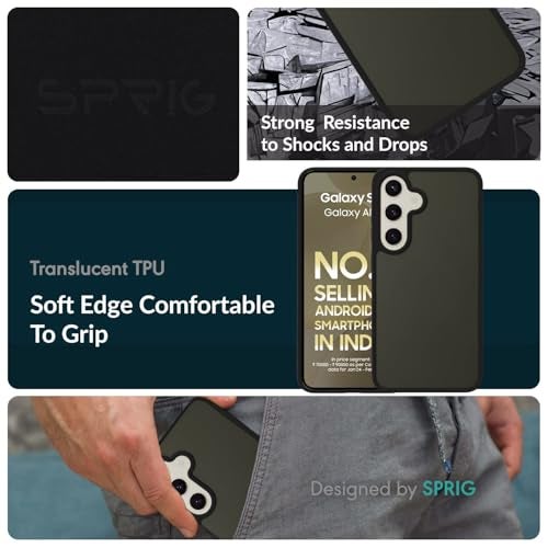 SPRIG Compatible with Samsung Galaxy S24 5G Premium Translucent Back Cover Drop Tested Shock Proof Mobile Case for Men,Women,Boys and Girls with Camera Protection (Black) - Image 2