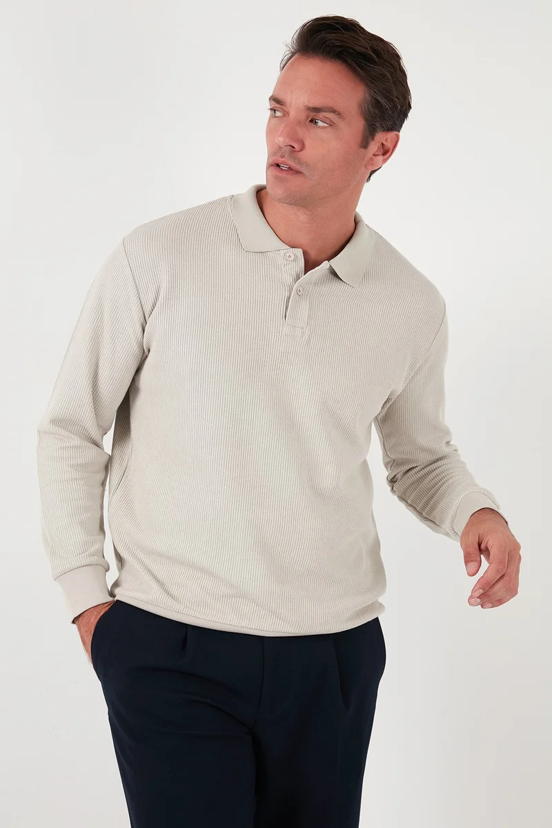 Buratti Cotton Regular Fit Buttoned Polo Neck Sweat Men's Sweat 5905739