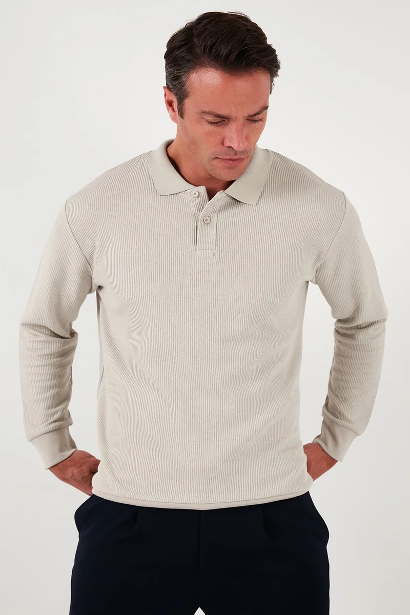 Buratti Cotton Regular Fit Buttoned Polo Neck Sweat Men's Sweat 5905739